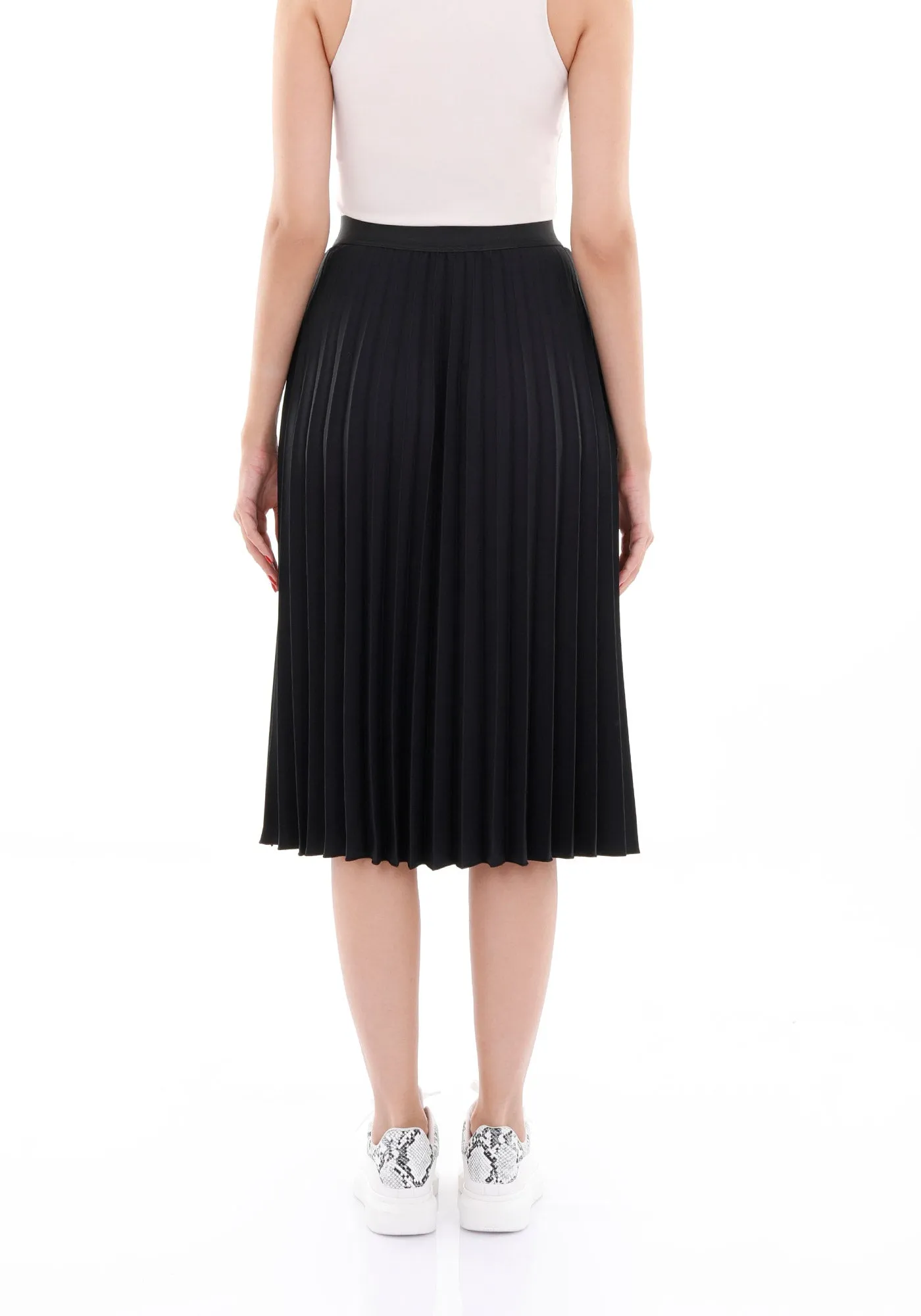 Elastic Waist Plisse Pleated Midi Skirt