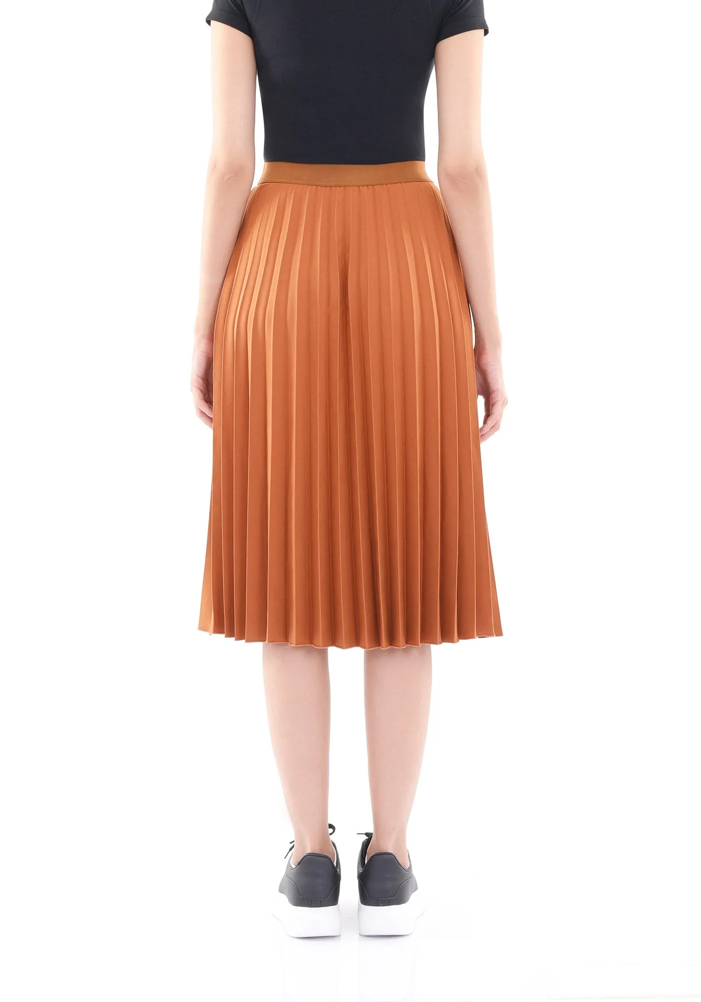 Elastic Waist Plisse Pleated Midi Skirt