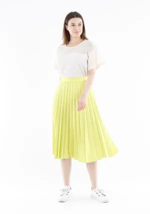 Elastic Waist Plisse Pleated Midi Skirt