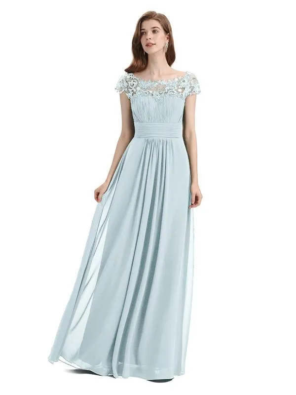 Elegant A-line Short Sleeve  Floor-Length Bridesmaid Dresses