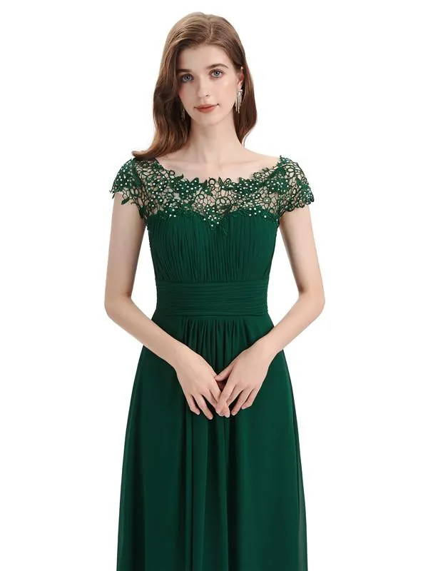 Elegant A-line Short Sleeve  Floor-Length Bridesmaid Dresses