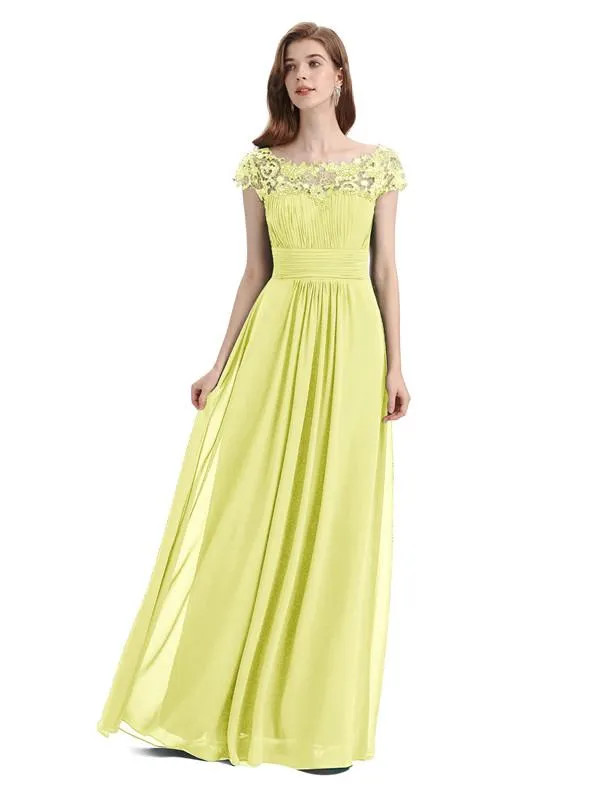 Elegant A-line Short Sleeve  Floor-Length Bridesmaid Dresses