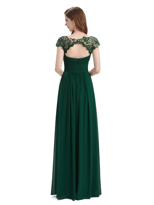 Elegant A-line Short Sleeve  Floor-Length Bridesmaid Dresses