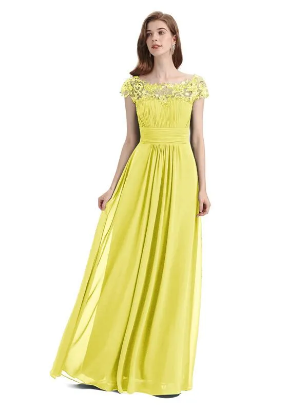 Elegant A-line Short Sleeve  Floor-Length Bridesmaid Dresses