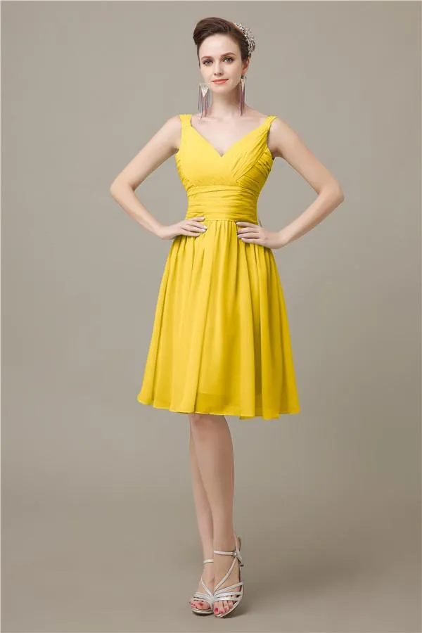 Elegant V-neck  A-line Knee-Length Bridesmaid Dresses