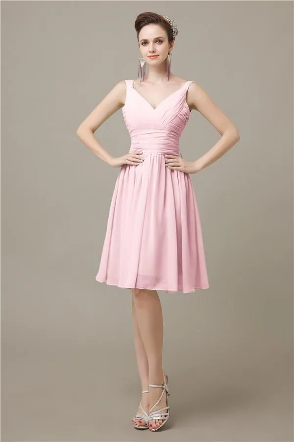 Elegant V-neck  A-line Knee-Length Bridesmaid Dresses