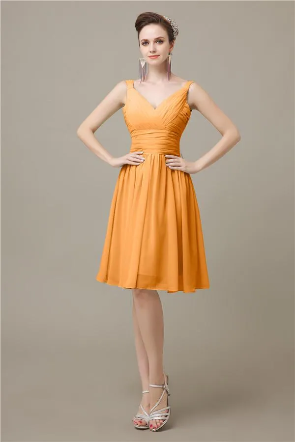 Elegant V-neck  A-line Knee-Length Bridesmaid Dresses