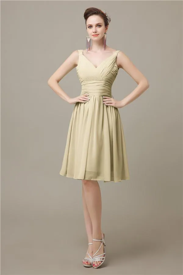 Elegant V-neck  A-line Knee-Length Bridesmaid Dresses