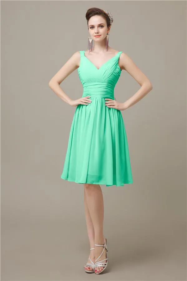 Elegant V-neck  A-line Knee-Length Bridesmaid Dresses