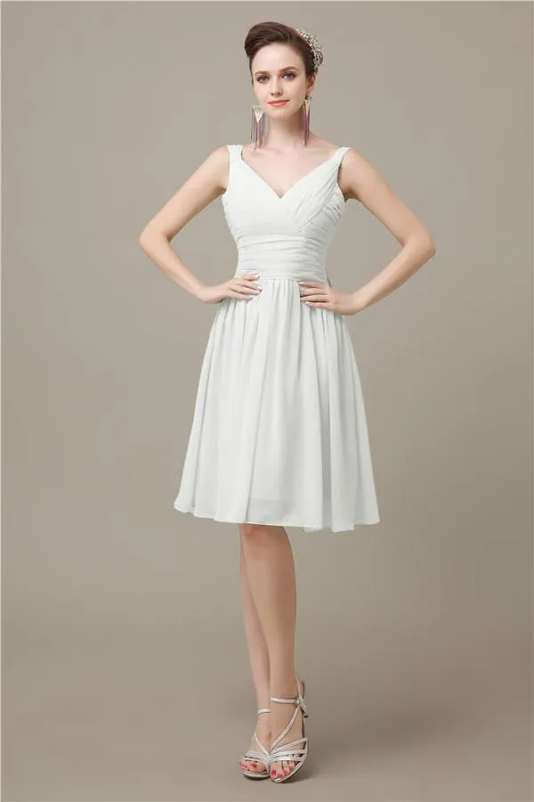 Elegant V-neck  A-line Knee-Length Bridesmaid Dresses