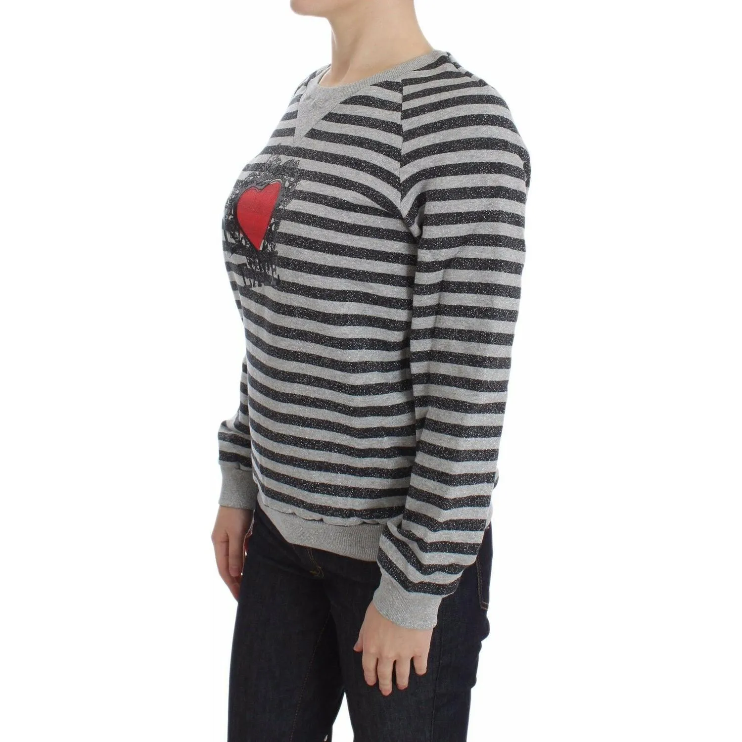 Exte Chic Gray Striped Crew-Neck Sweater