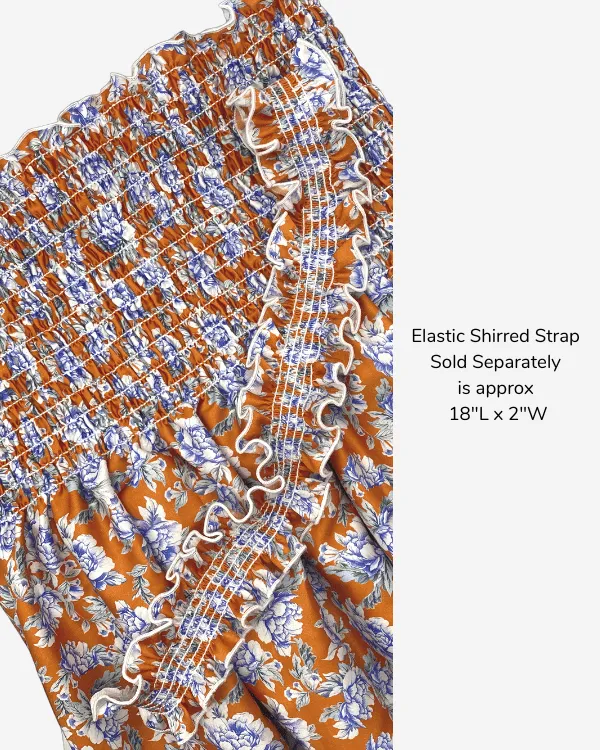 Fabric Shirred by the Yard  | Orange Blue Floral Cotton Sateen Fabric | 42"L