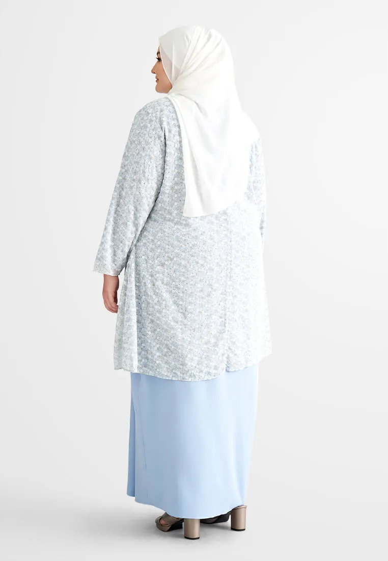 Faerie Floral Embroidery Chiffon Kurung Pahang Set - Light Blue