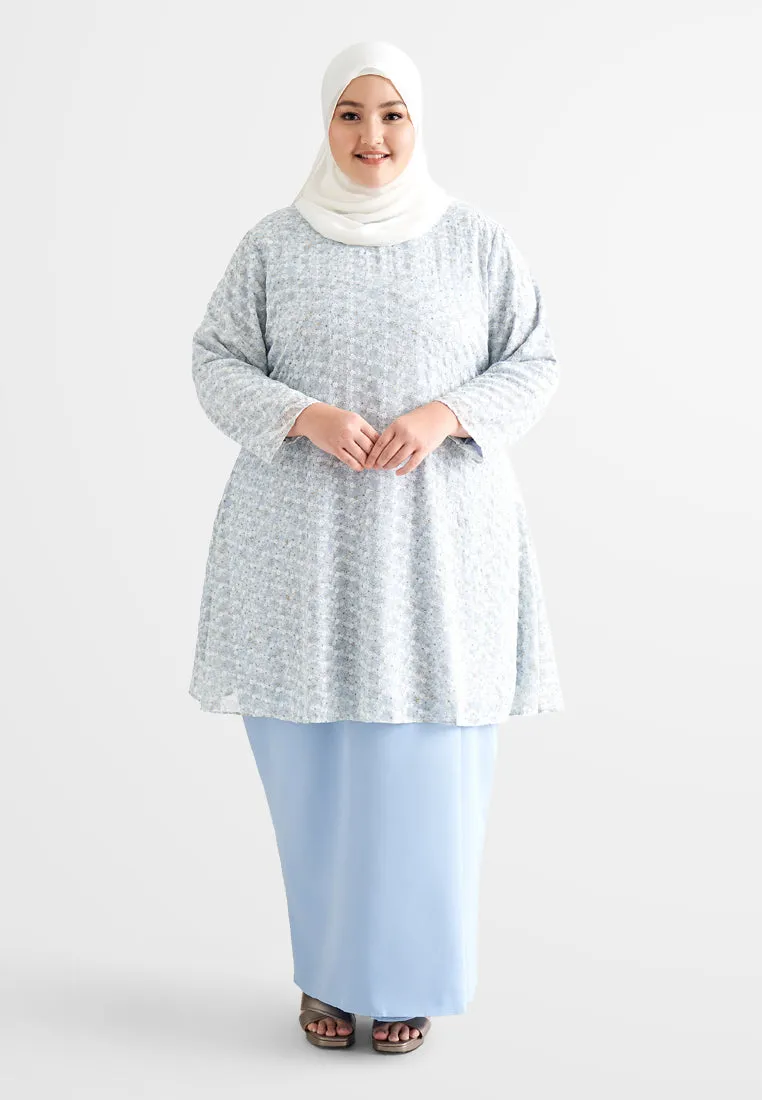 Faerie Floral Embroidery Chiffon Kurung Pahang Set - Light Blue