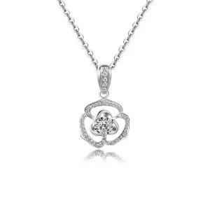 FANCIME "White Blossom" Flower Solitaire 18K White Gold Necklace