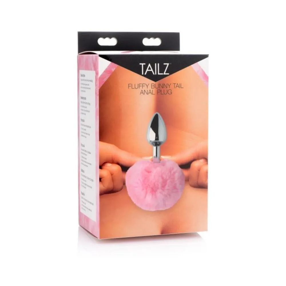 Fluffy Bunny Tail Anal Metal Butt Plug Pink