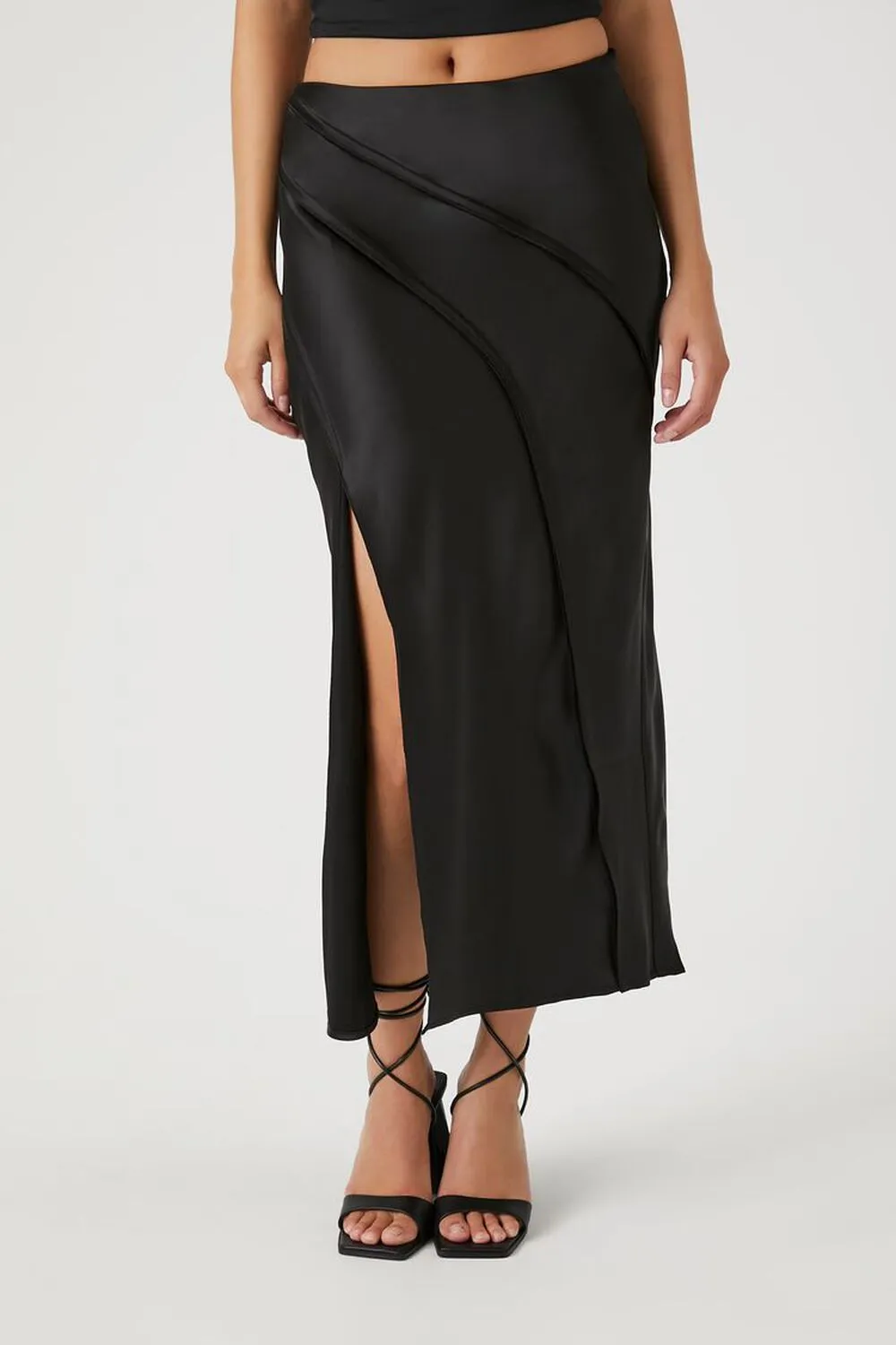 Forever 21 Satin Midi Slip Skirt, Black