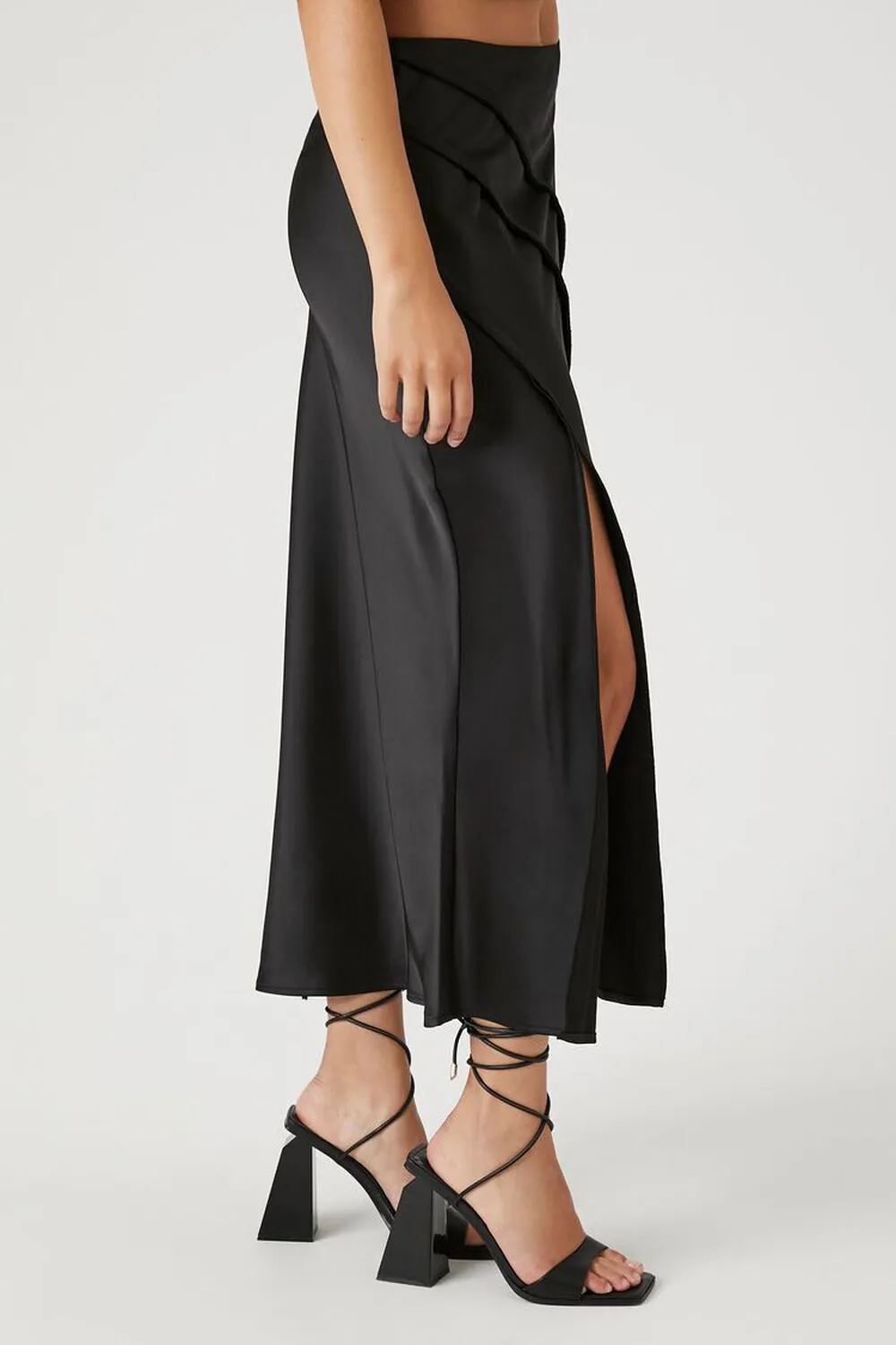 Forever 21 Satin Midi Slip Skirt, Black