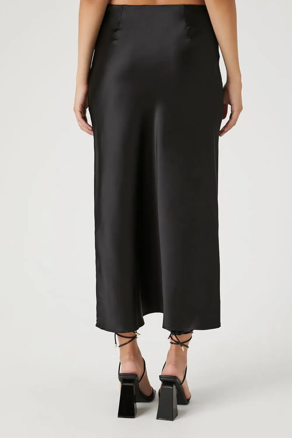 Forever 21 Satin Midi Slip Skirt, Black