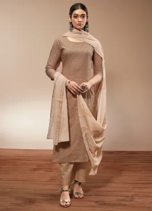 Ganga Pure Cotton Unstitched Brown Salwar Suits With Dupatta