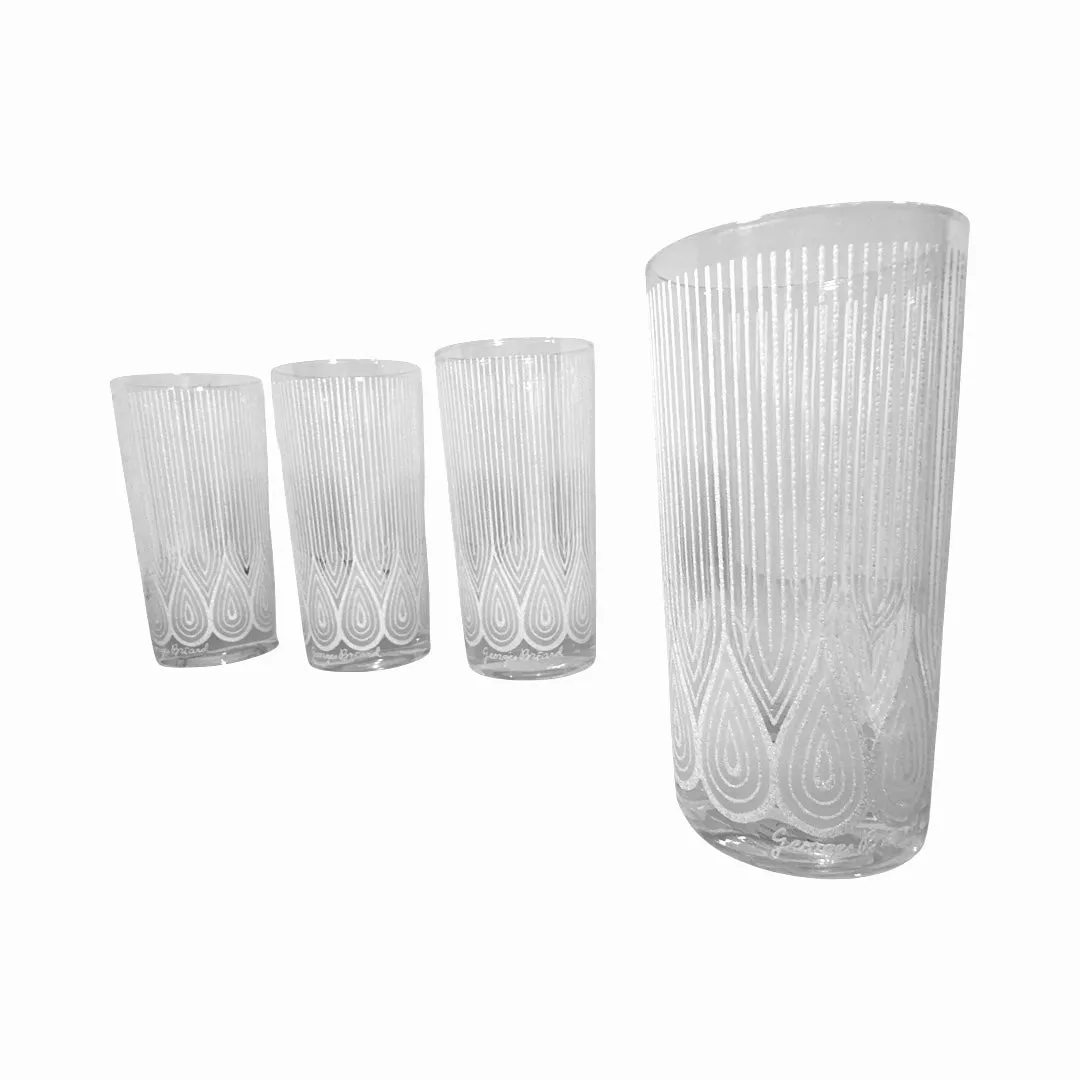 Georges Briard Signed Mid-Century White Textured Peacock Glasses (Set of 4)