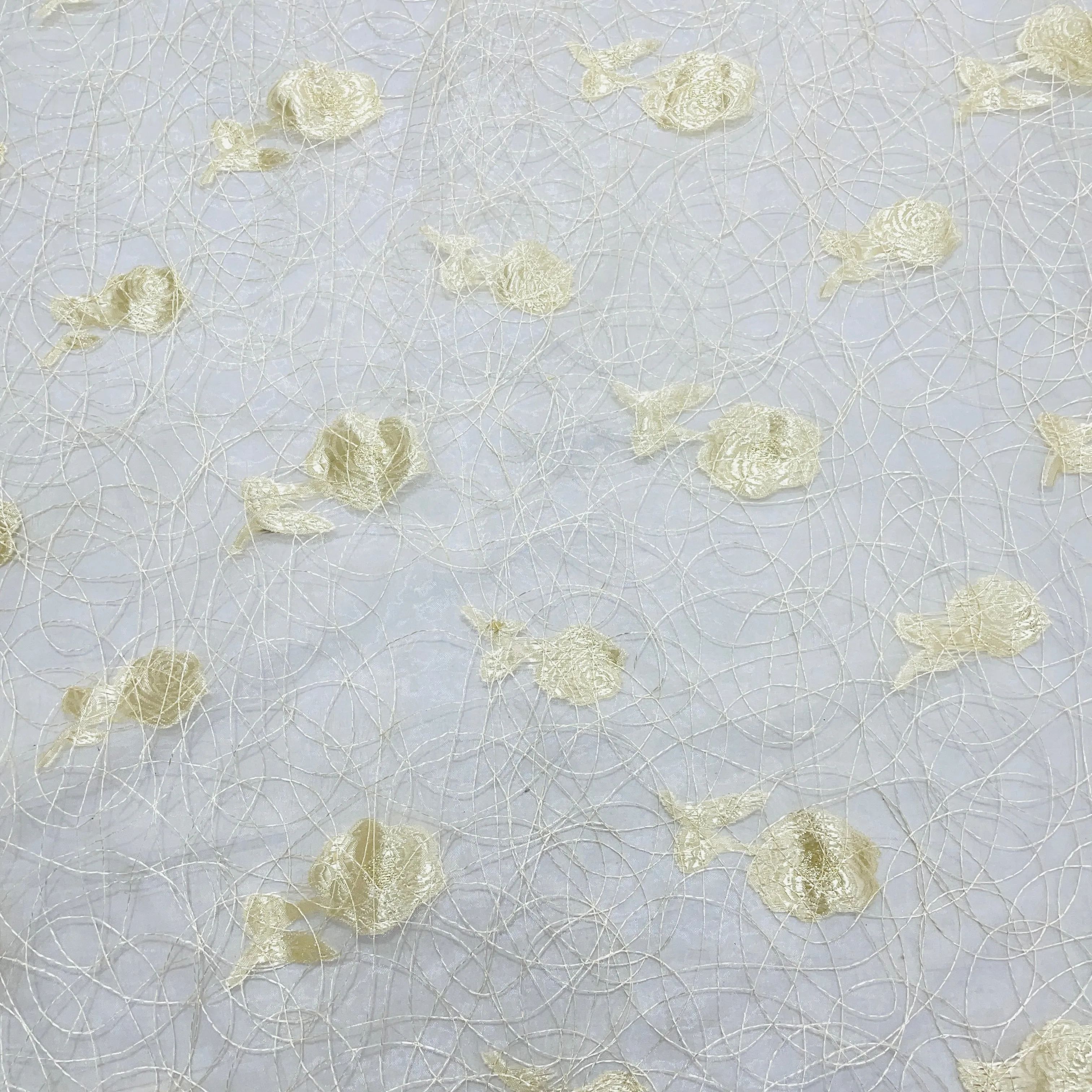 Golden Floral Jacquard Thread Embroidery Organza Fabric