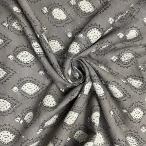 Grey & Cream Paisley Print Cotton Fabric