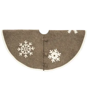 Handmade Christmas Tree Skirt in Felt - Snowflakes on Gray  - 60"