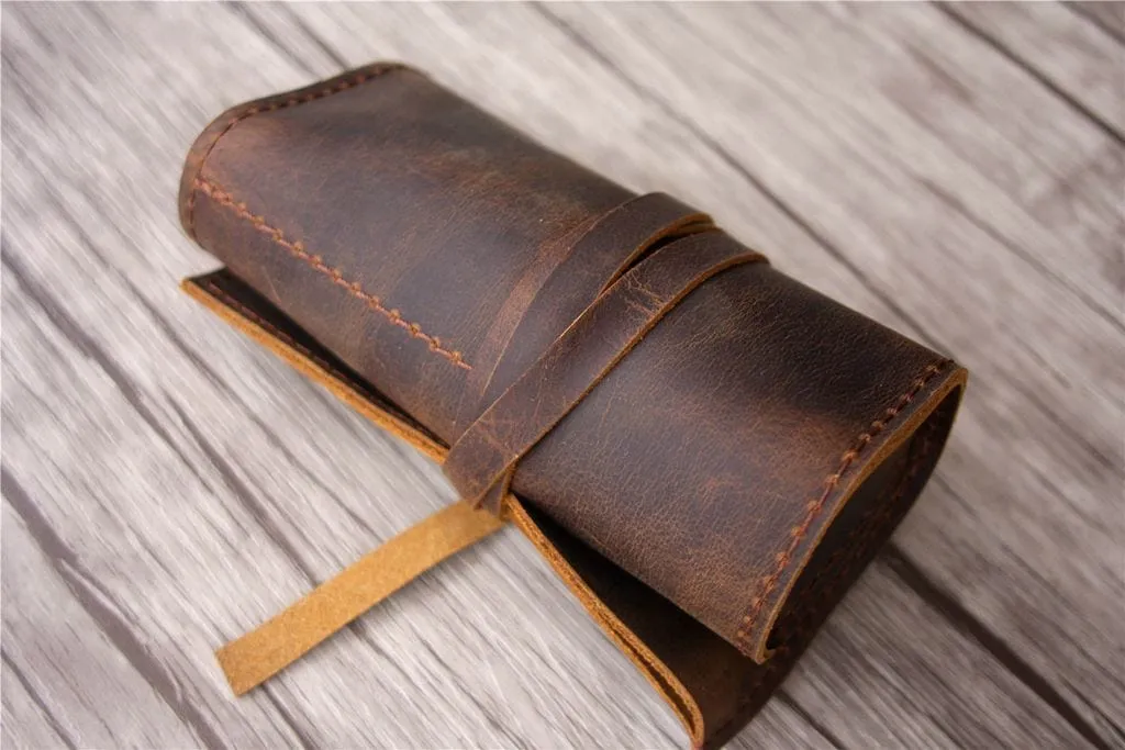 Handmade Leather Pencil Bag Holder Tool Case Roll