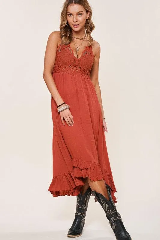 La Miel Crochet Lace Boho Maxi Dress