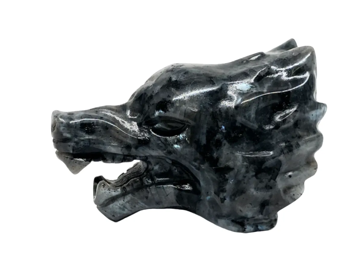 Larvikite Crystal Wolf Head Small Carving