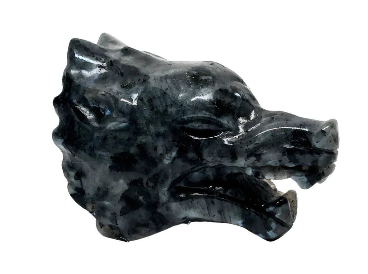 Larvikite Crystal Wolf Head Small Carving