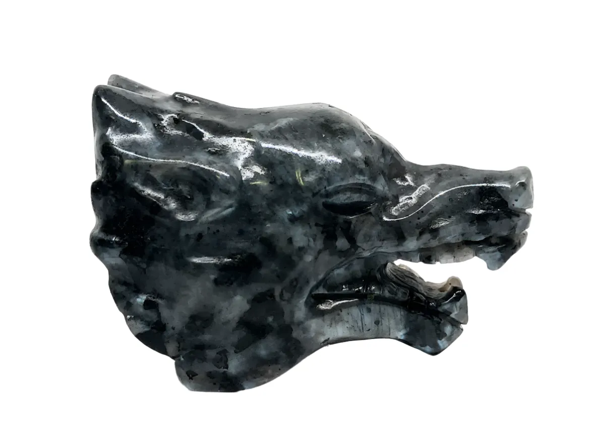 Larvikite Crystal Wolf Head Small Carving