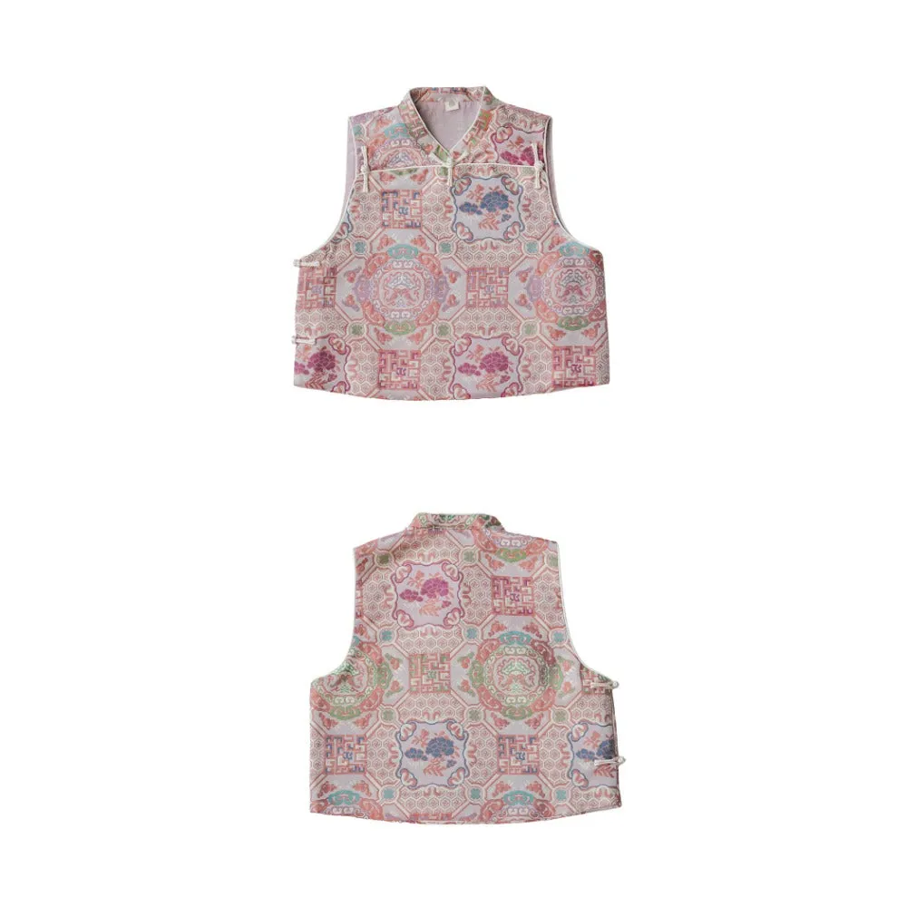 MaNa Girls' Pink Silk Brocade Vest