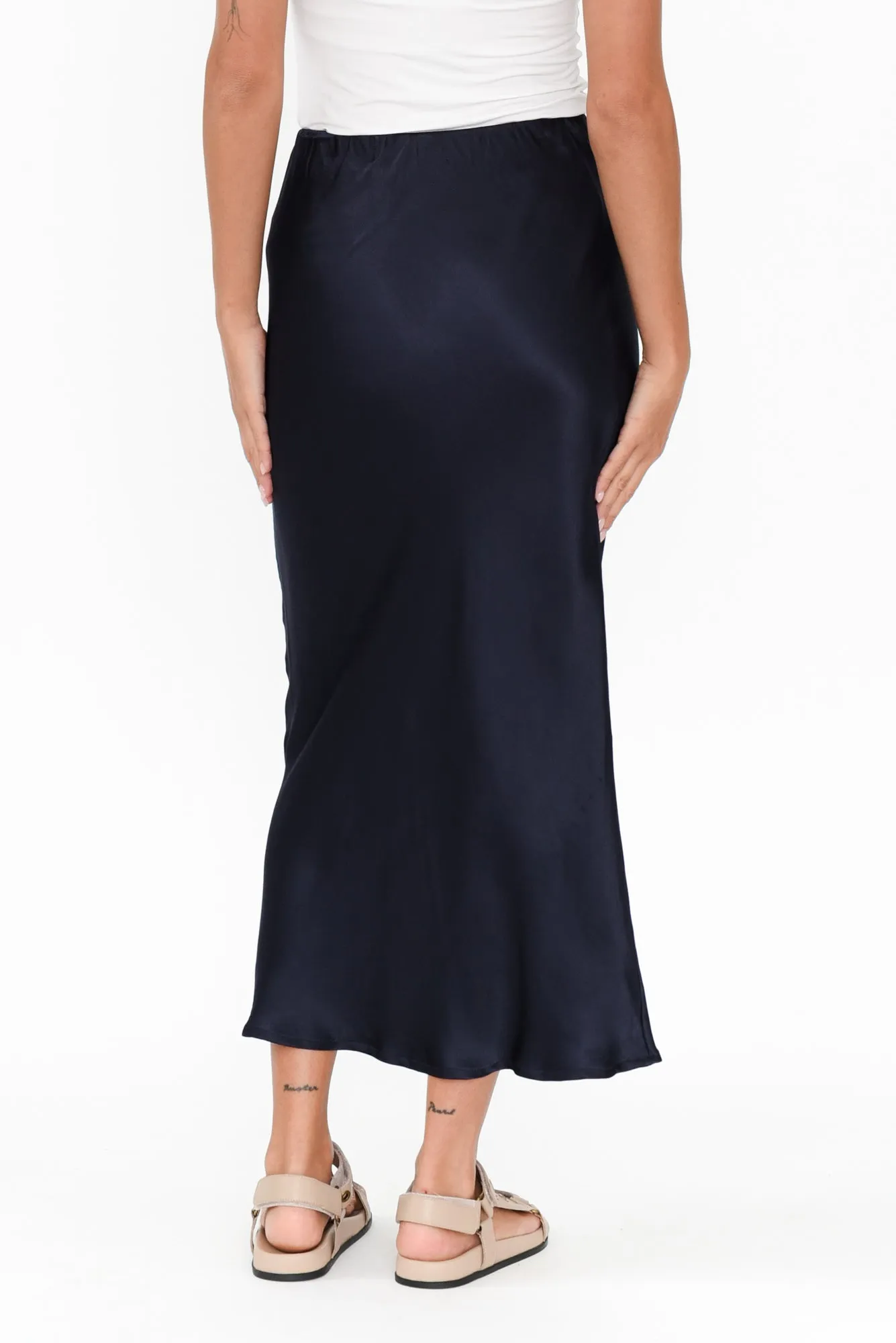 Minogue Navy Satin Bias Skirt