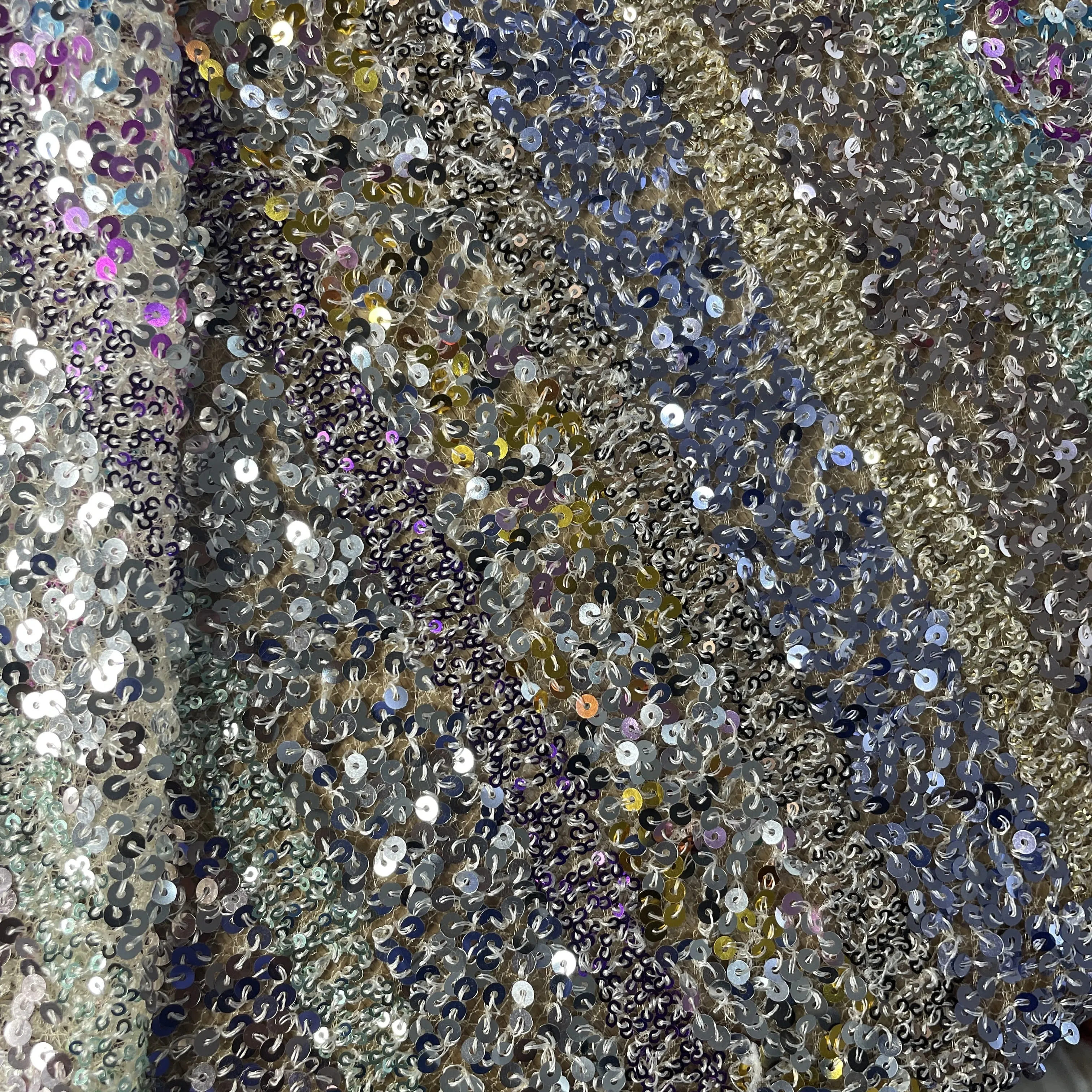 Multicolor Sequins Embroidery Net Fabric 19903