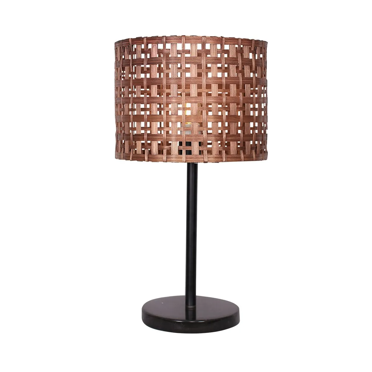 Natural Rattan Desk Lamp, Black Marble Base, Metal Stand