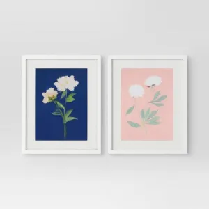 New - (Set of 2) 16" x 20" 'Pink and Blue' Floral Framed Posters - Threshold