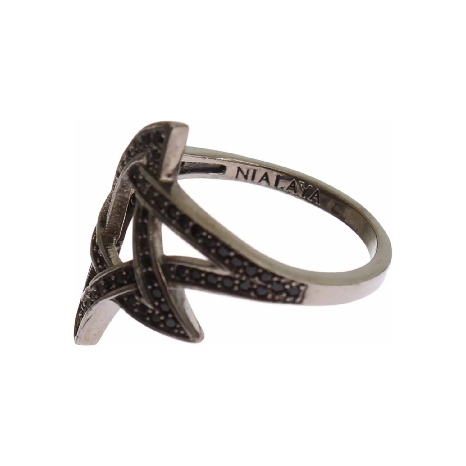 Nialaya Chic Black Rhodium Silver CZ Crystal Ring