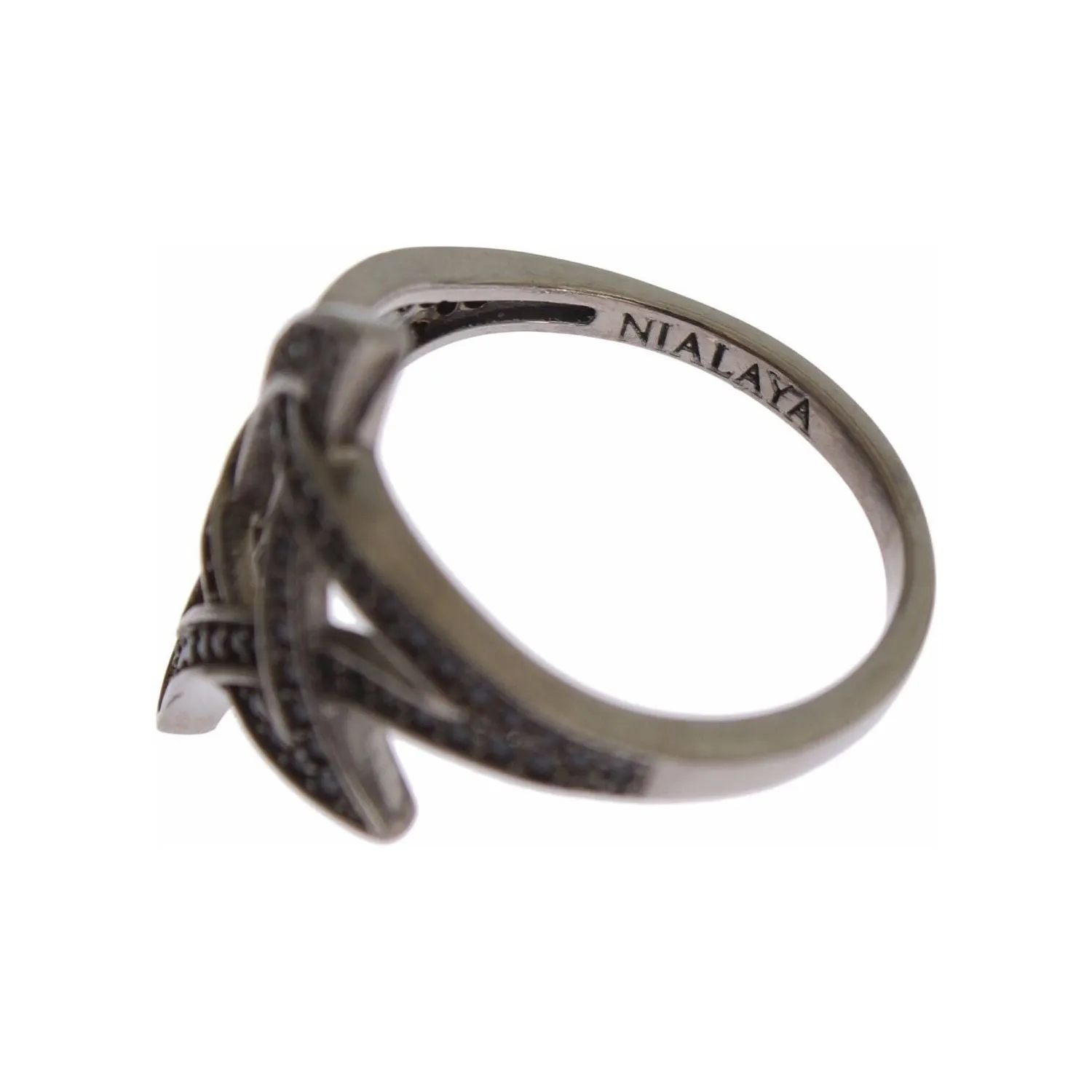 Nialaya Chic Black Rhodium Silver CZ Crystal Ring