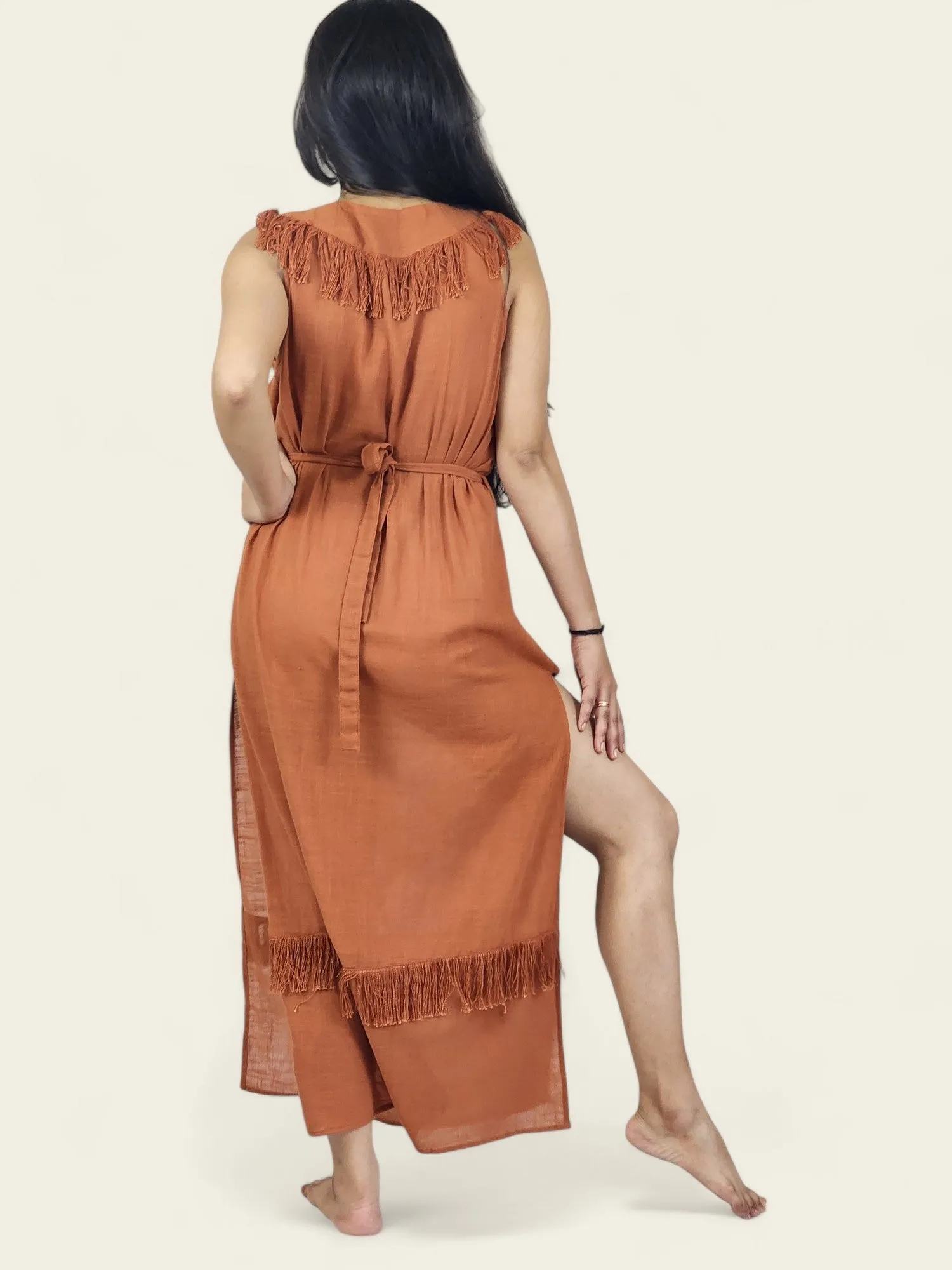 Orange Organic Linen Maxi Dress