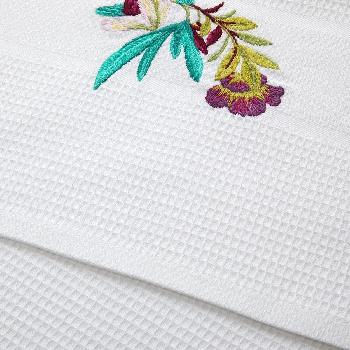 Panorama Embroidered Waffle Fingertip Towels by Yves Delorme