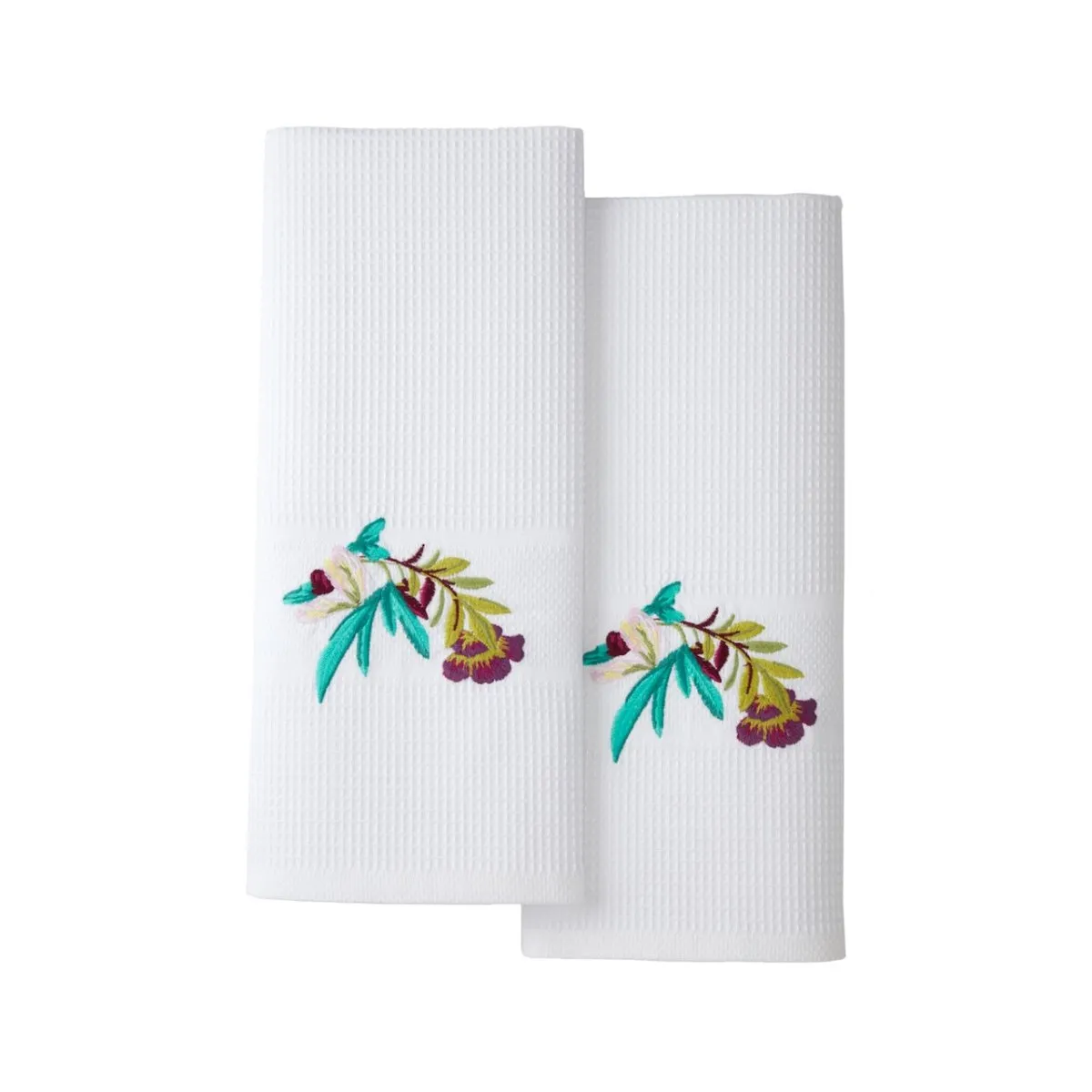 Panorama Embroidered Waffle Fingertip Towels by Yves Delorme