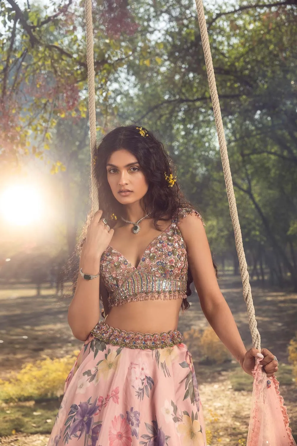 Pink Floral Printed Lehenga