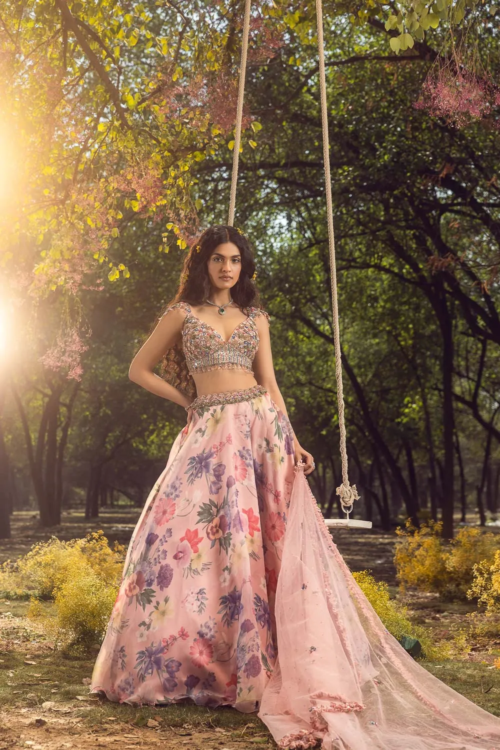 Pink Floral Printed Lehenga