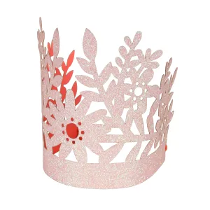 Pink Glitter Party Crowns (x 8)