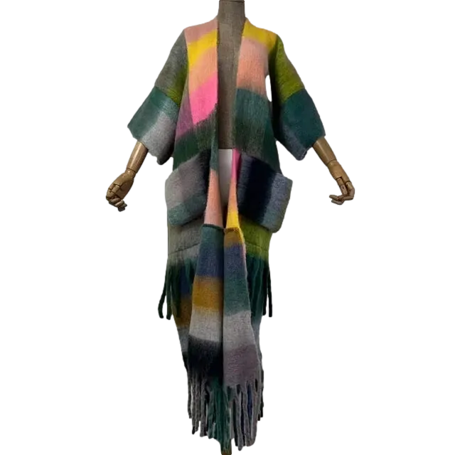 Pre Order:  Colorful Fringed Trim Maxi Cardigan - WINI