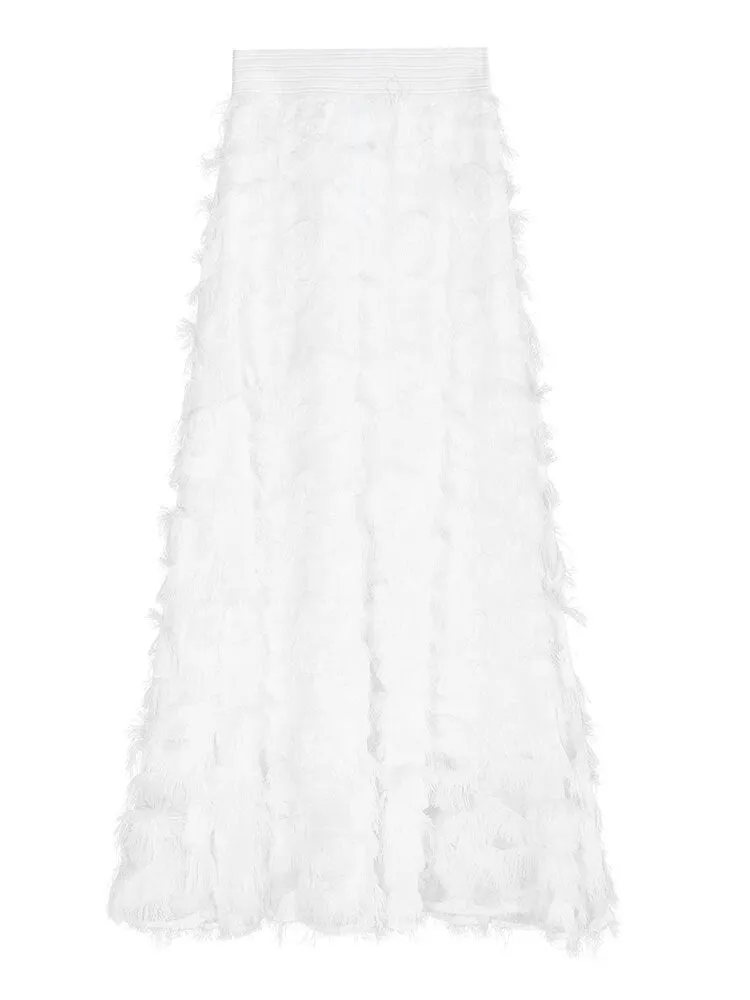 Pre Order:  Eyelashes Lace Fringed High Waist Maxi Skirt