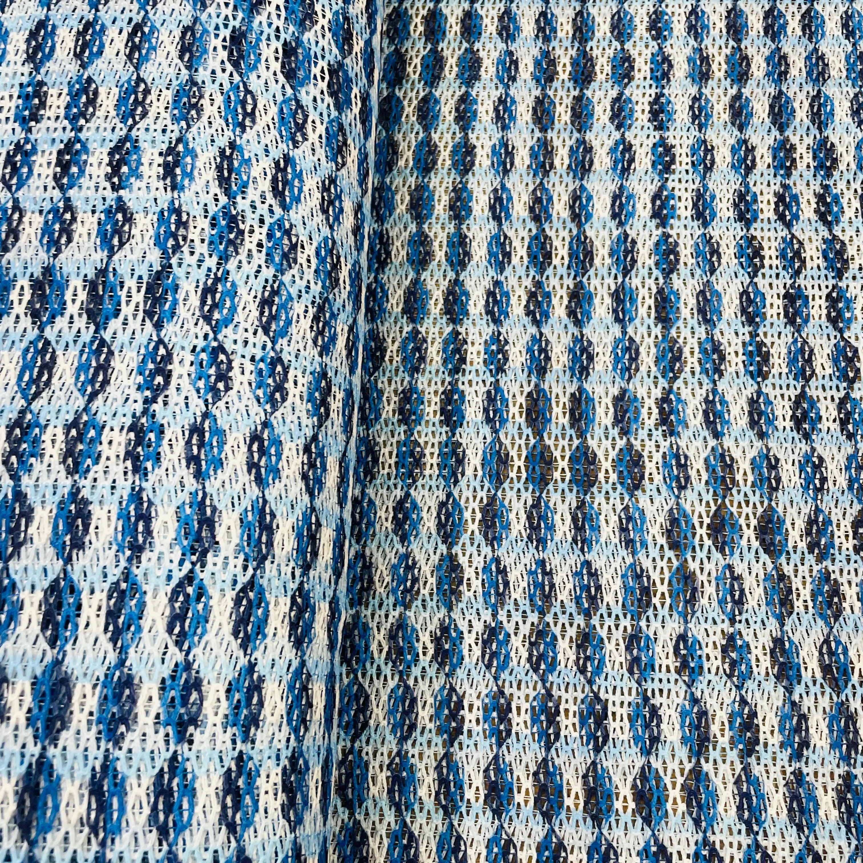 Premium  Blue Geometrical Print Cotton Crochet Fabric