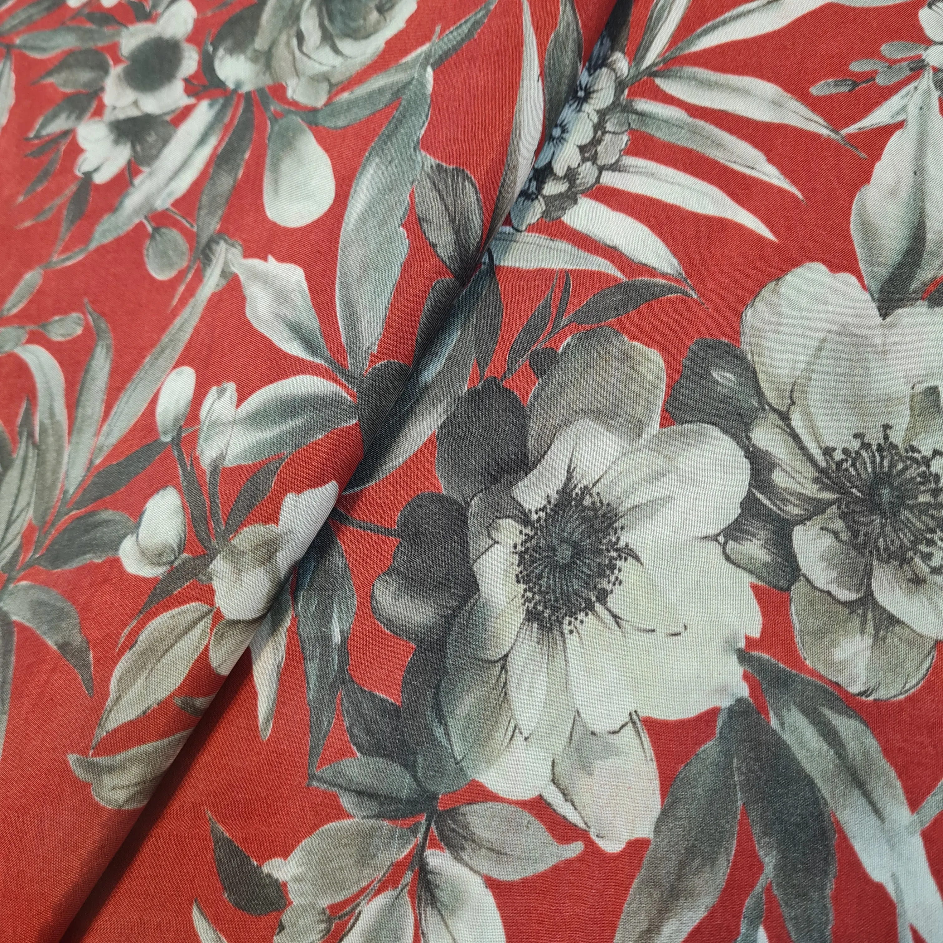 Premium Maroon Floral Print Muslin Fabric